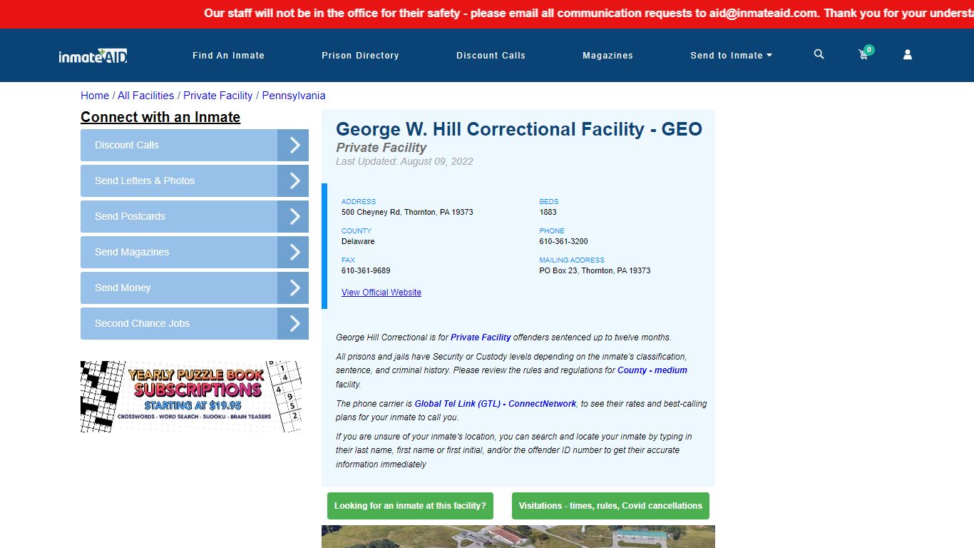 George W. Hill Correctional Facility - GEO - Inmate Search ...