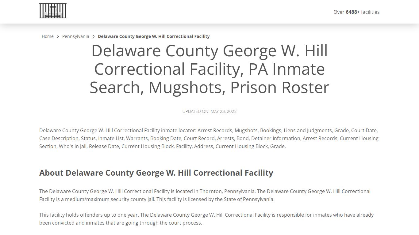 Delaware County George W. Hill Correctional Facility, PA ...